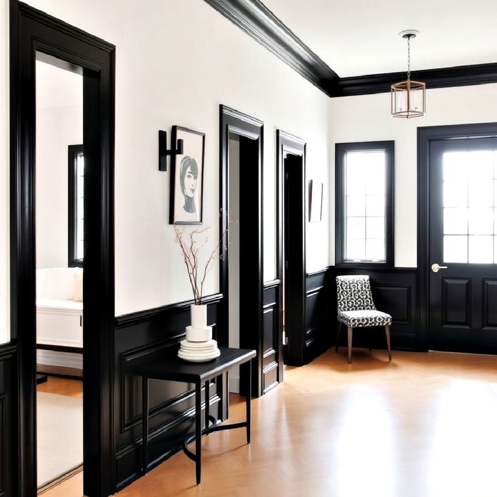 add sleek and refined black trim along the entryway walls