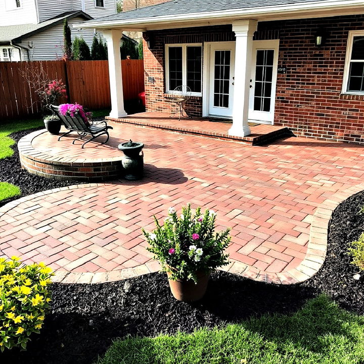 affordable and classic brick patterned stamped concrete patio