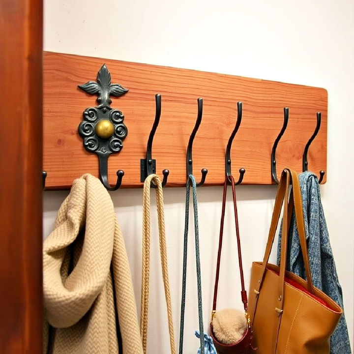 antique hooks and hangers use as rustic closet