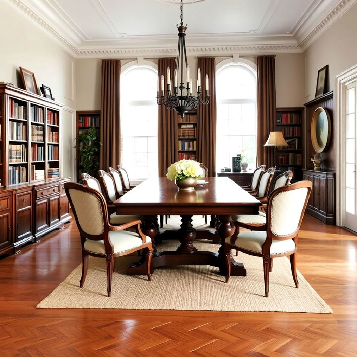 antique library table as an eclectic library dining furniture