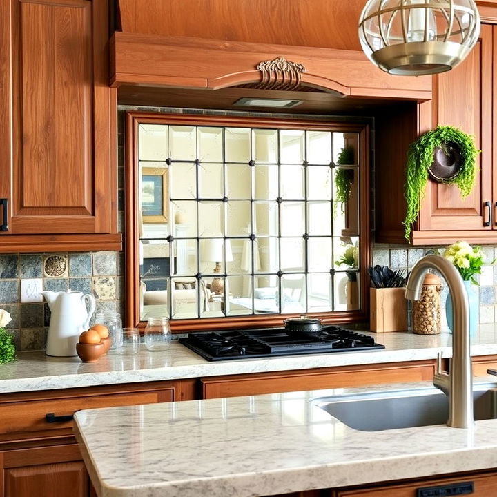 antique mirror finish backsplash for kitchen