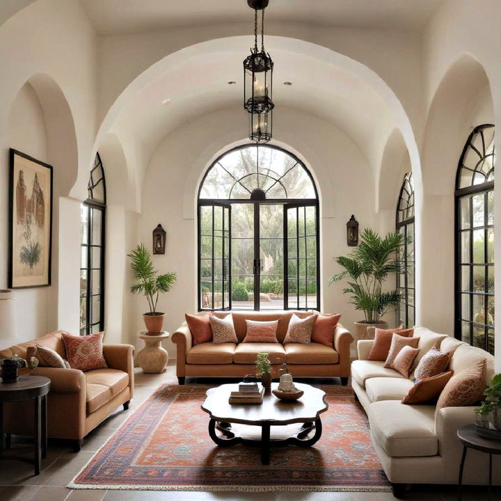 arched doorways and windows for spanish style living rooms