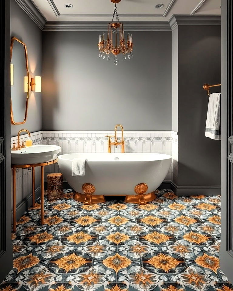 art deco inspired tiles bathroom floor