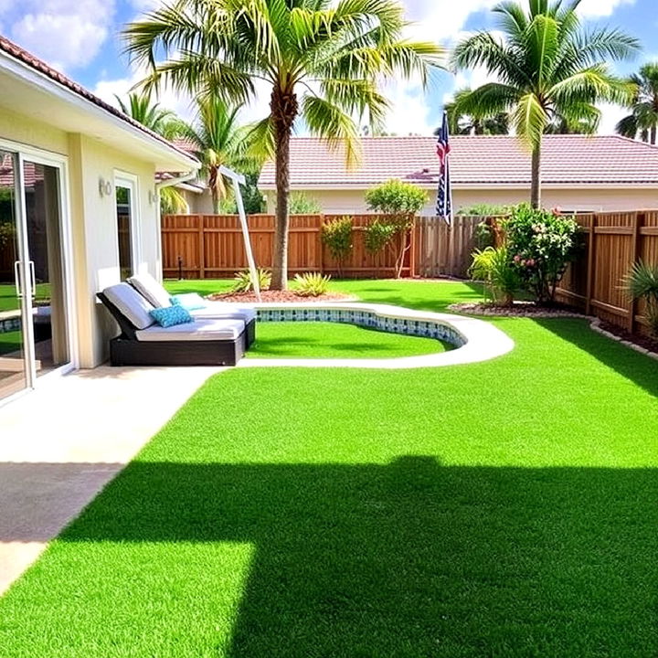 backyard lush lawn with artificial turf