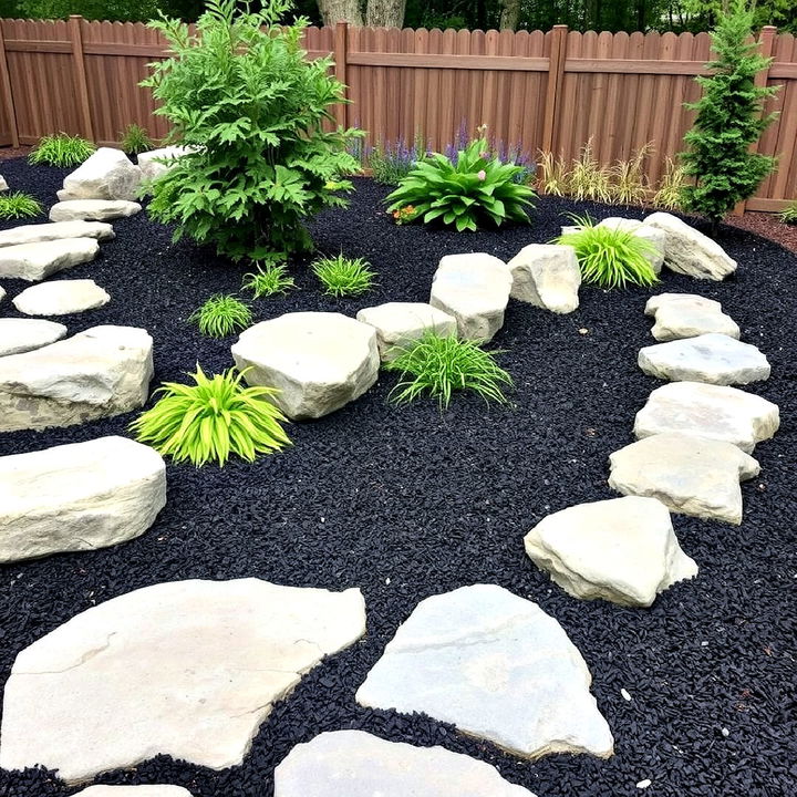 balance stone and gravel with dark mulch