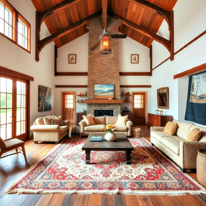 barndominium interior vintage rug idea