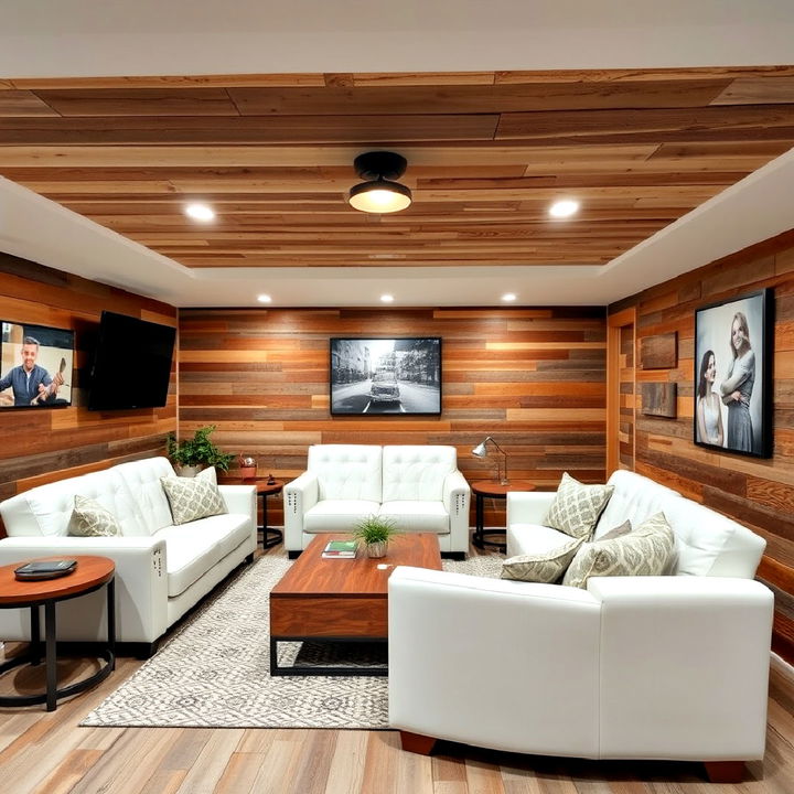 basement reclaimed wood paneling