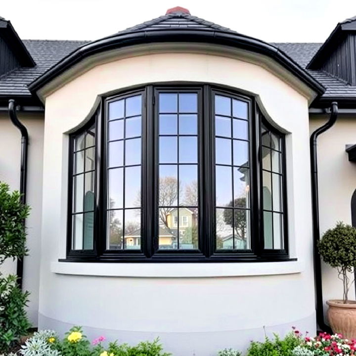 bay windows framed in bold black