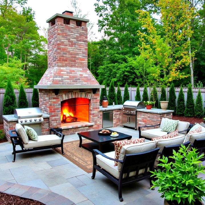 bbq area with outdoor fireplace