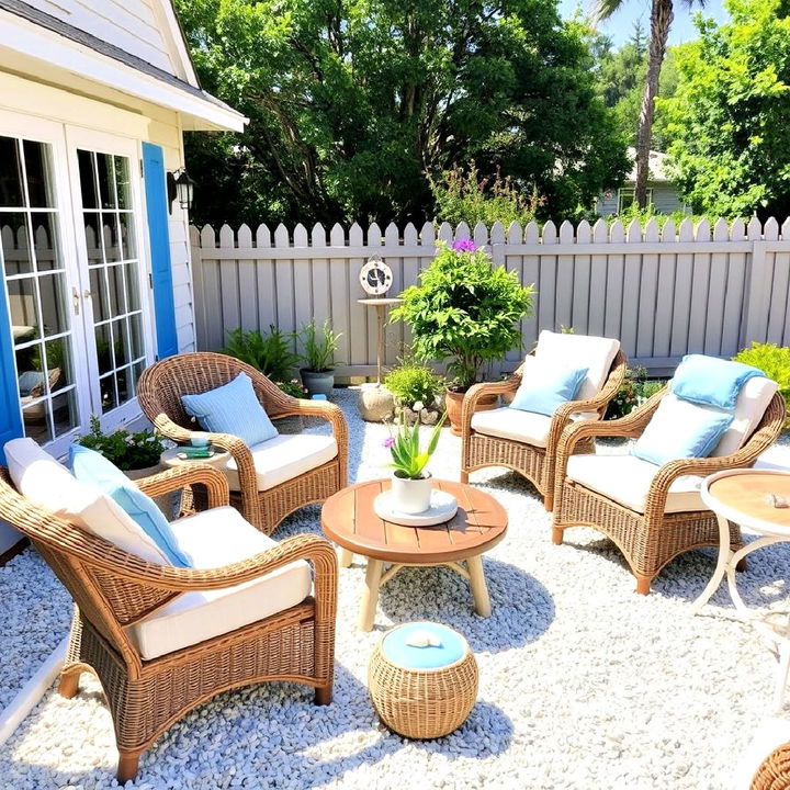 beach inspired mulch patio