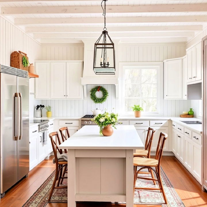 beadboard paneling for a white farmhouse kitchen