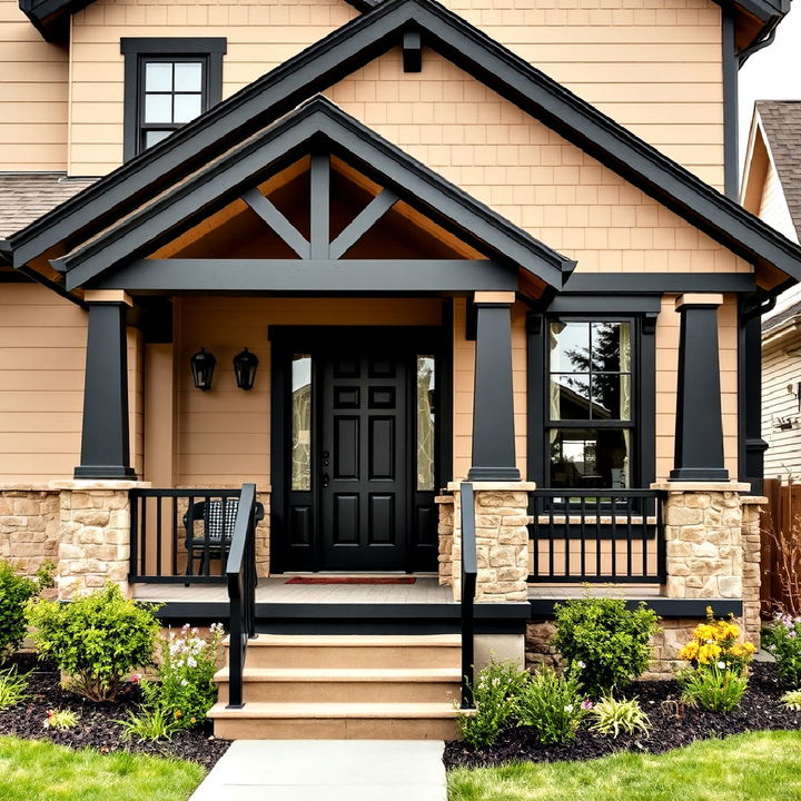 beige and black craftsman style home