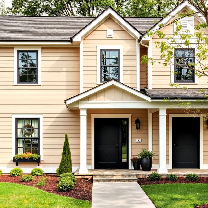 beige and black farmhouse exterior