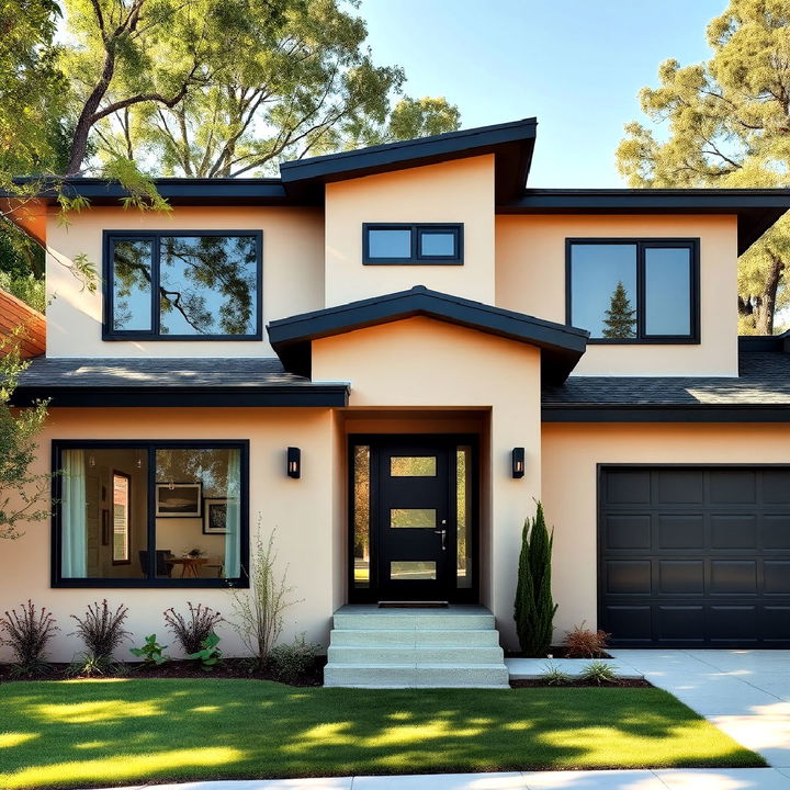 beige and black mid century modern house