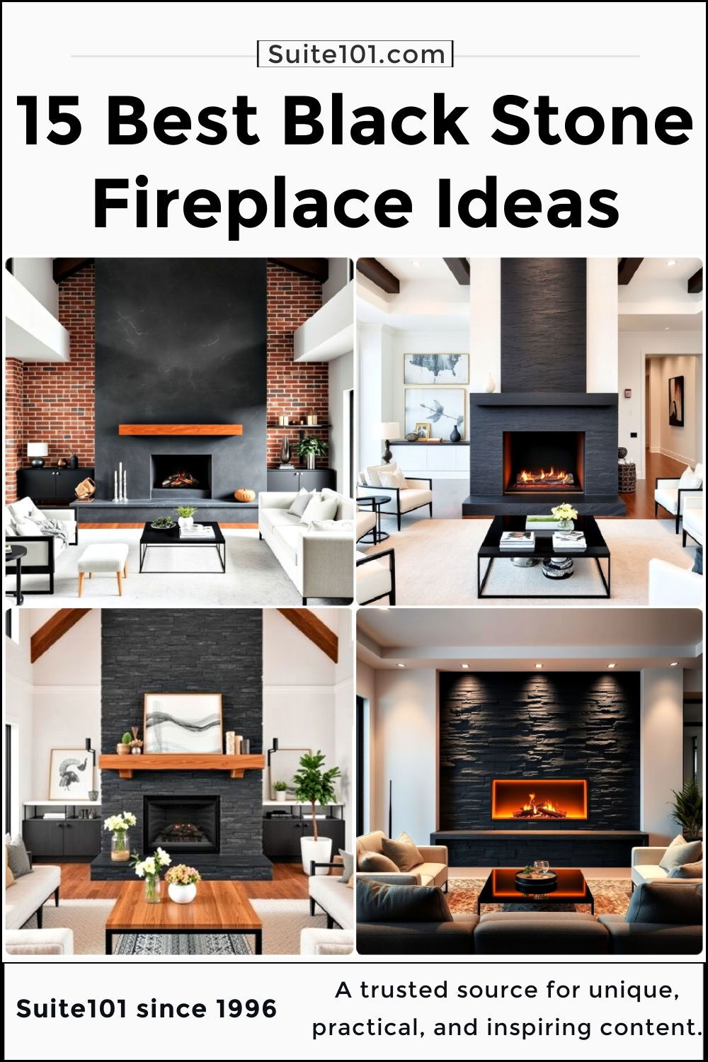best black stone fireplace ideas