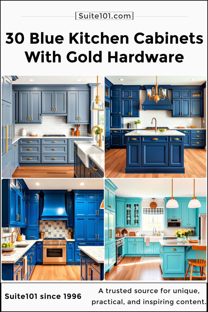 best blue kitchen cabinets with gold hardware