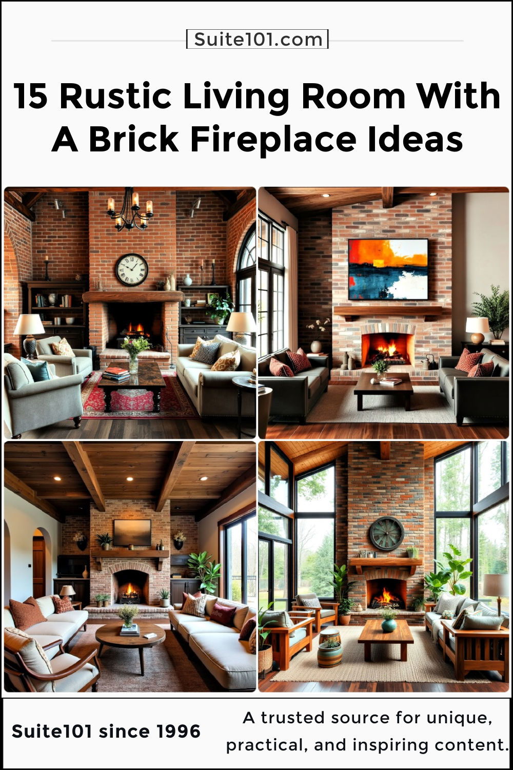 best rustic living room with a brick fireplace ideas