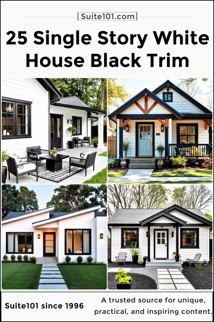 best single story white house black trim