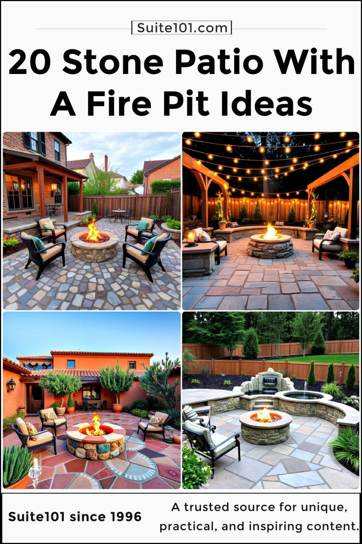 best stone patio with a fire pit ideas