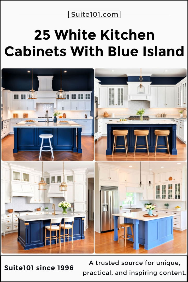 best white kitchen cabinets with blue island