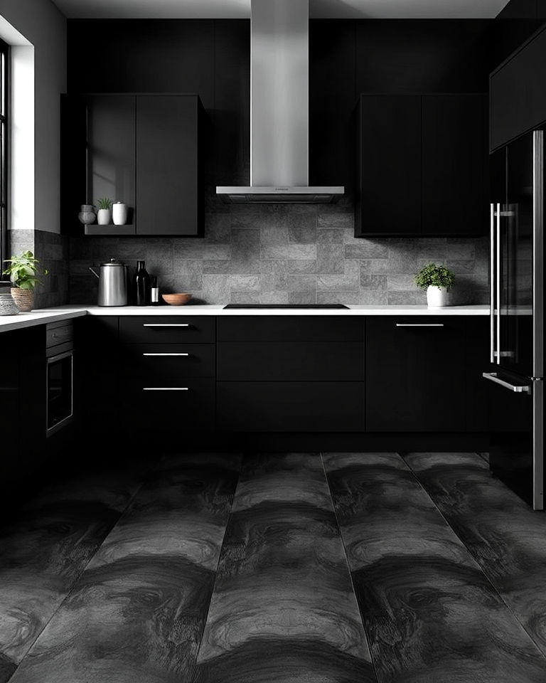 black and grey ombre tiles for kitchen floor