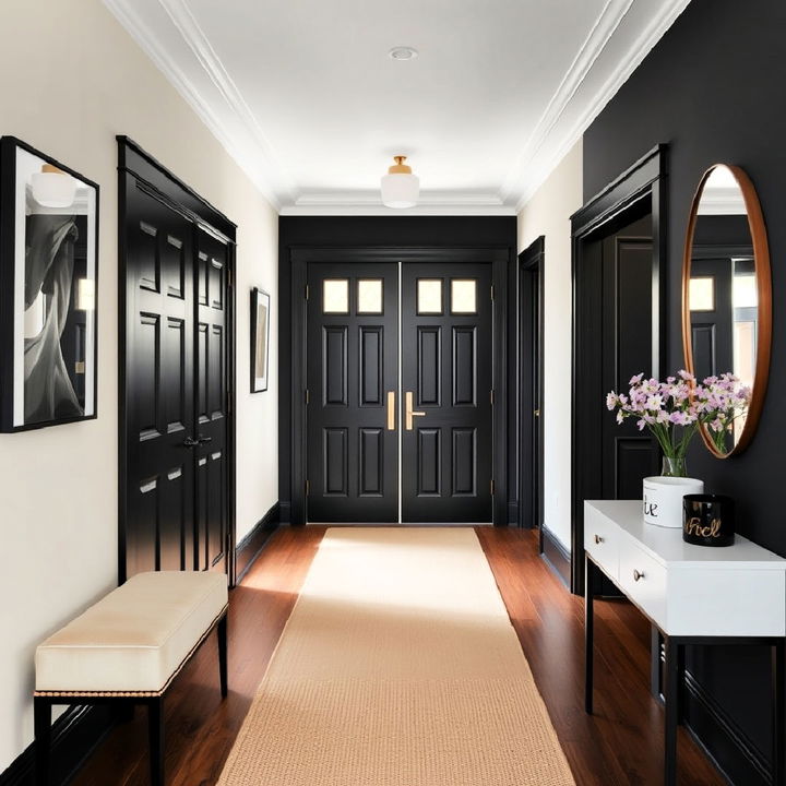 black doors along your hallway for a cohesive look