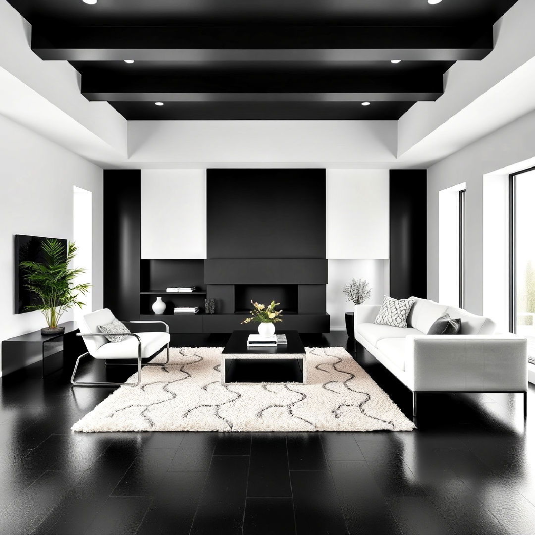 black floor with crisp white walls for living room