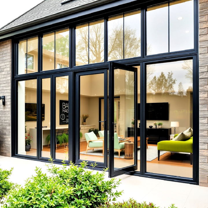 black framed french doors for indoor outdoor flow