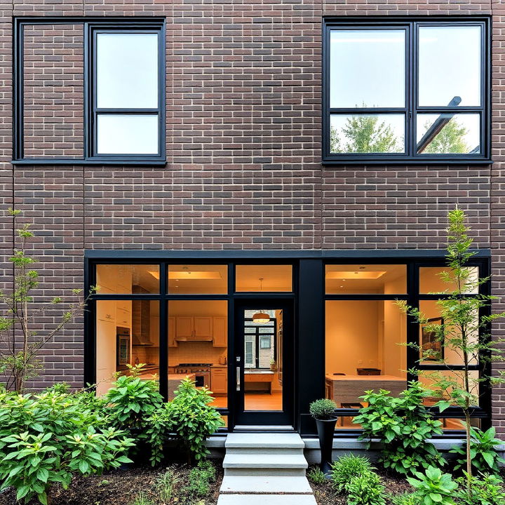 black framed windows in loft space