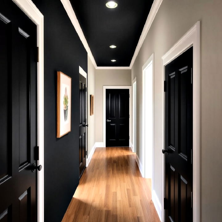 black hallway ceiling to add a dramatic flair