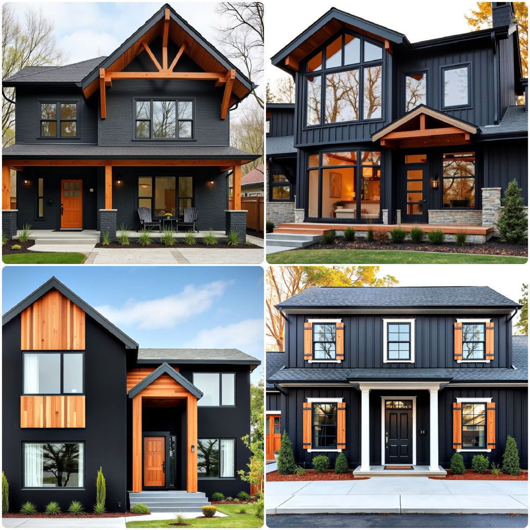 20 Black Houses With Wood Accents You’ll Love