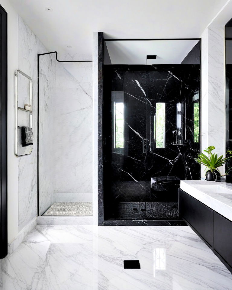 black marble shower walls design