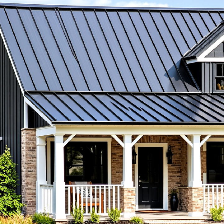 black metal roof over farmhouse porch for a contemporary look