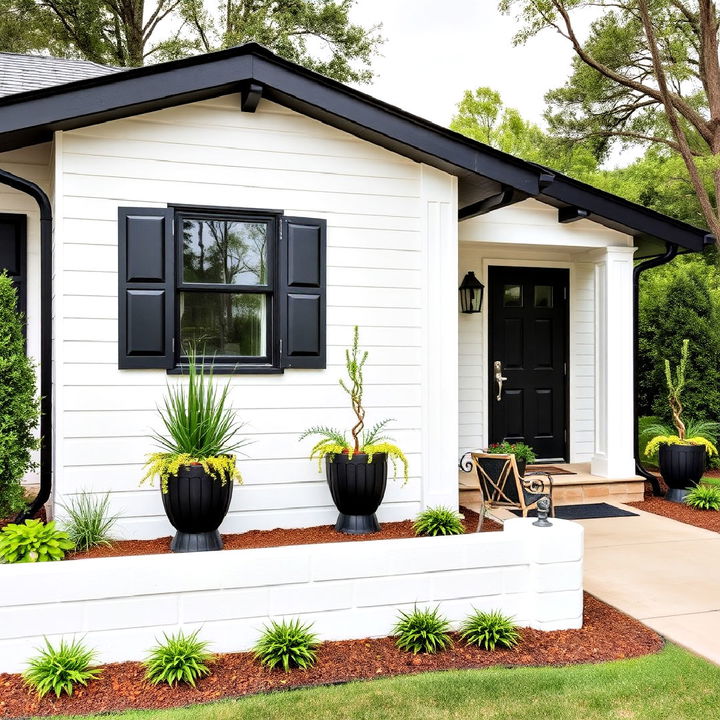 black planters and window boxes