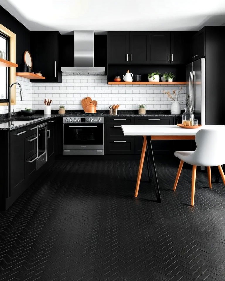 black rubber kitchen flooring for comfort and durability