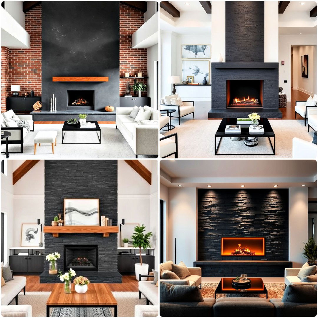 15 Black Stone Fireplace Ideas for A Bold Statement