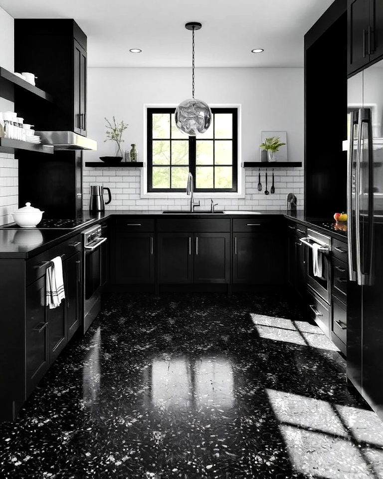 black terrazzo flooring for a stylish update