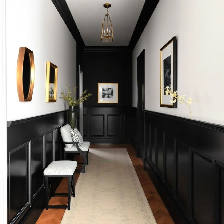 black wainscoting for an elegant hallway design