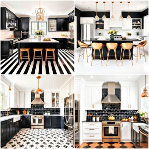 black white and gold kitchen ideas