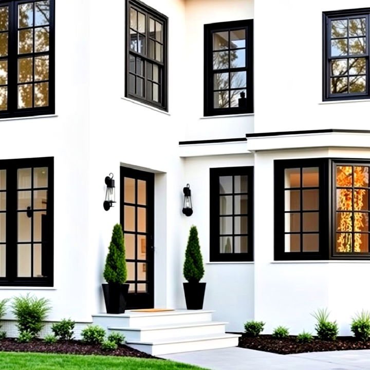 black windows on white exterior home