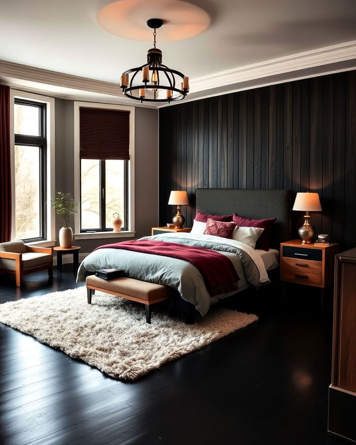 black wood floors combined with warm dark tones