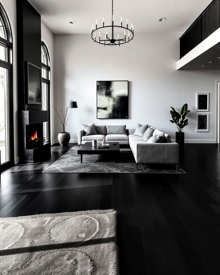 black wood living room floor