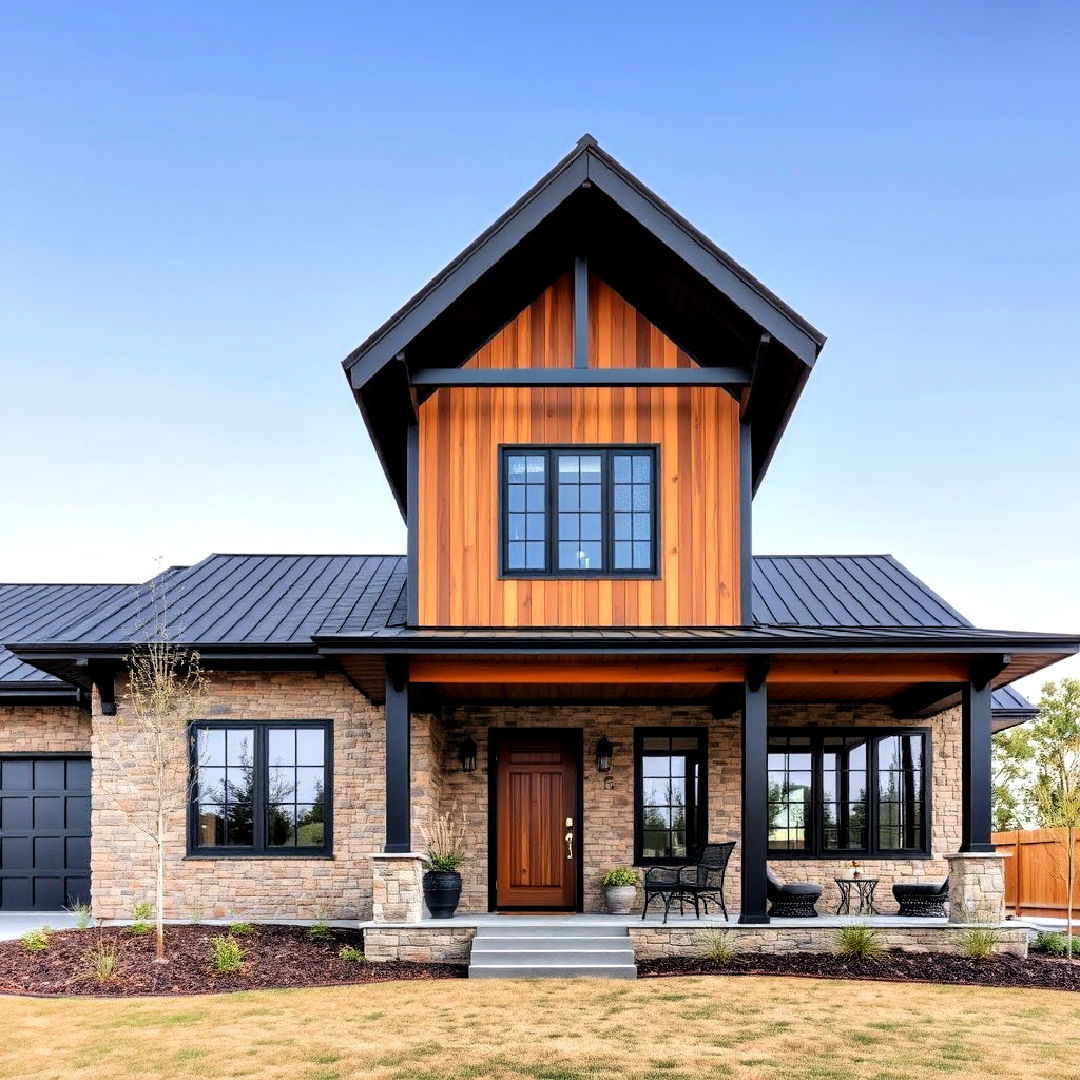 blackened steel beams for rustic house