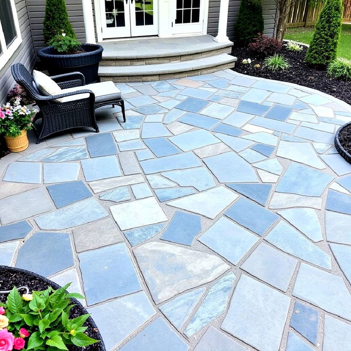 bluestone patio with geometric patterns for a sleek look