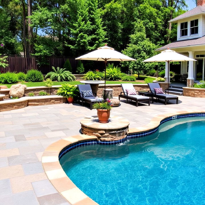 bluestone patio with poolside layout for a resort like feel