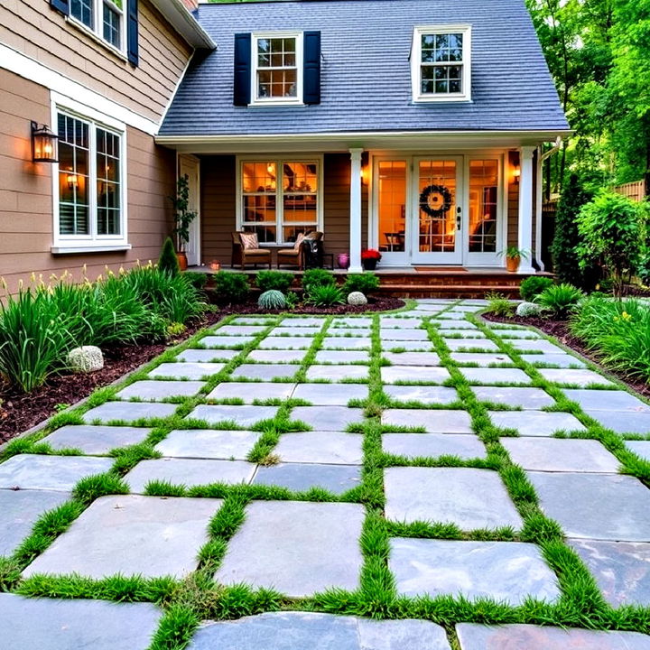 bluestone patio with refreshing and vibrant grass joints