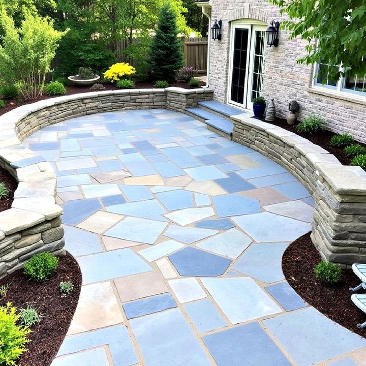 bluestone patio with stone walls for a rustic look