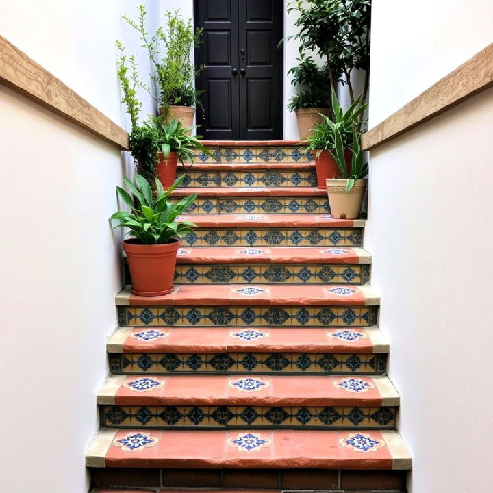 bold and striking spanish tiles courtyard step risers