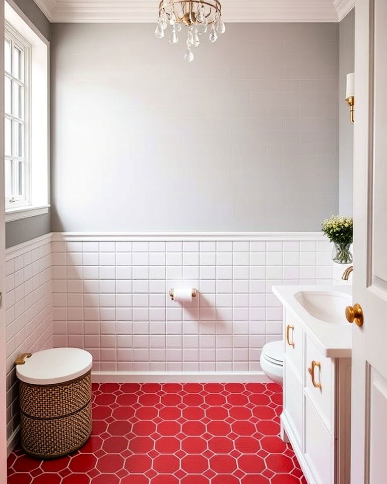 bold color tiles floor for powder room