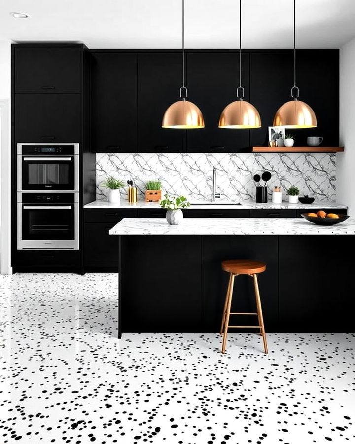 bold monochrome terrazzo kitchen floor